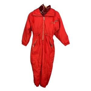 Red Ski Jumpsuit with Zip Details